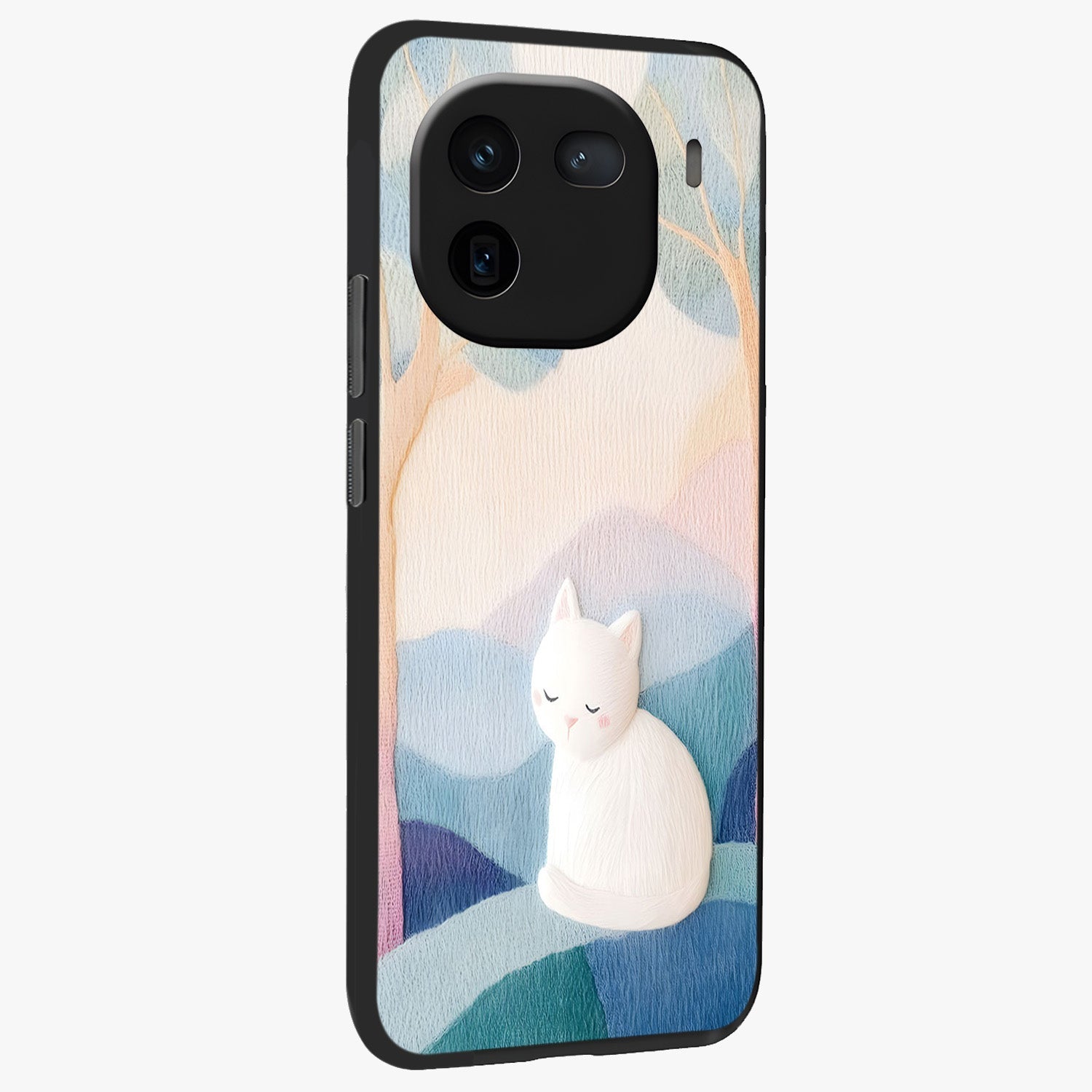 Cotton Dream Cat Glass Case upright view showcasing charming cat artwork with cozy dreamy theme.