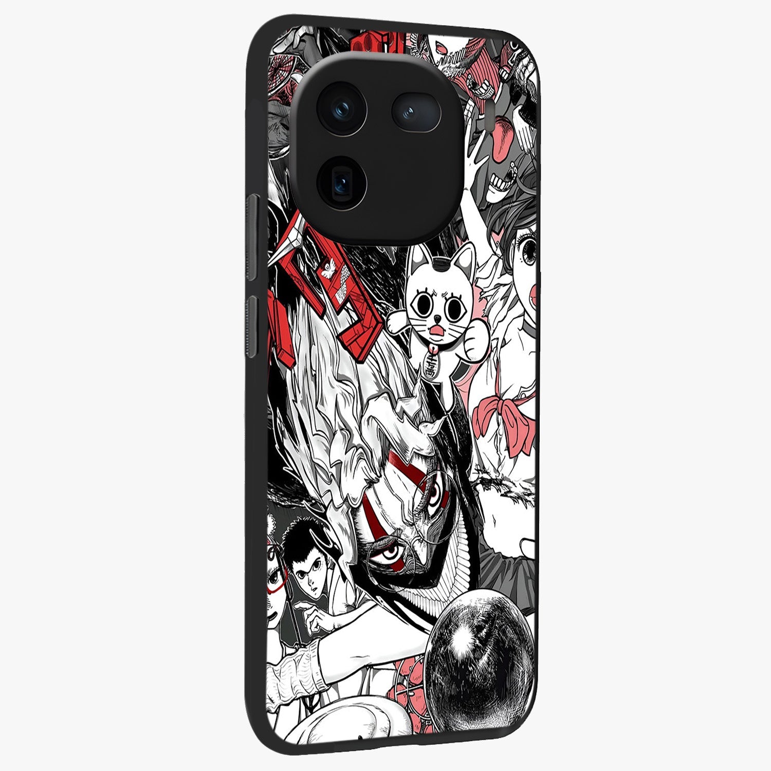 Crimson Chaos Panel Glass Case upright view showcasing intense crimson artwork with dramatic aesthetic style.