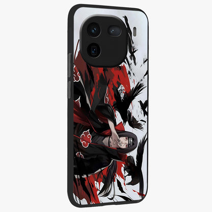Crimson Crow Illusion Glass Case upright view showcasing striking crow illusion artwork with intense crimson theme.