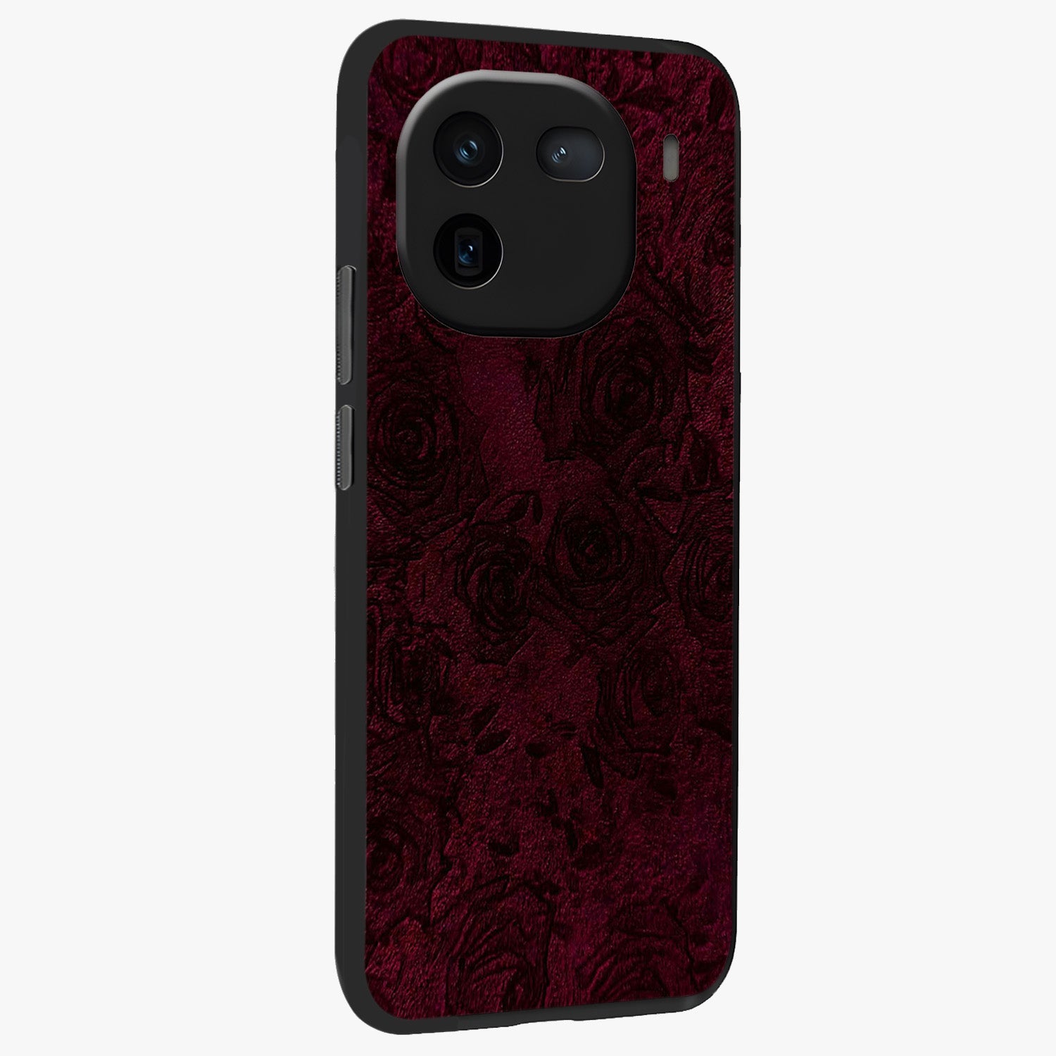 Crimson Fade Flow Glass Case upright view showcasing dynamic crimson flow artwork with stylish abstract theme.