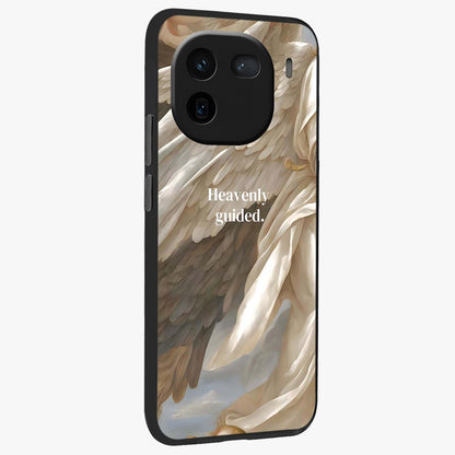Divine Winged Grace Glass Case upright view showcasing spiritual wing artwork with soft celestial theme.