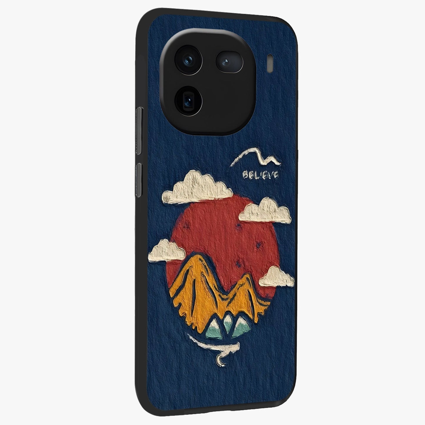 Dream Beyond Mountains Glass Case upright view showcasing beautiful mountain scenery with inspirational nature theme.