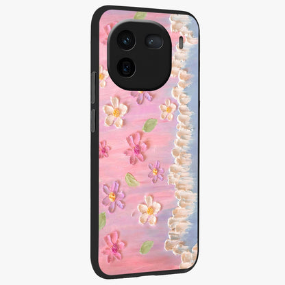 Dreamy Painted Garden Glass Case upright view showcasing vibrant floral garden artwork with artistic nature theme.