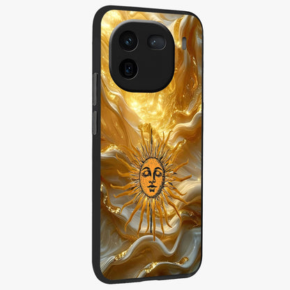 Eternal Golden Glow Glass Case upright view showcasing luminous golden artwork with luxurious visual theme.