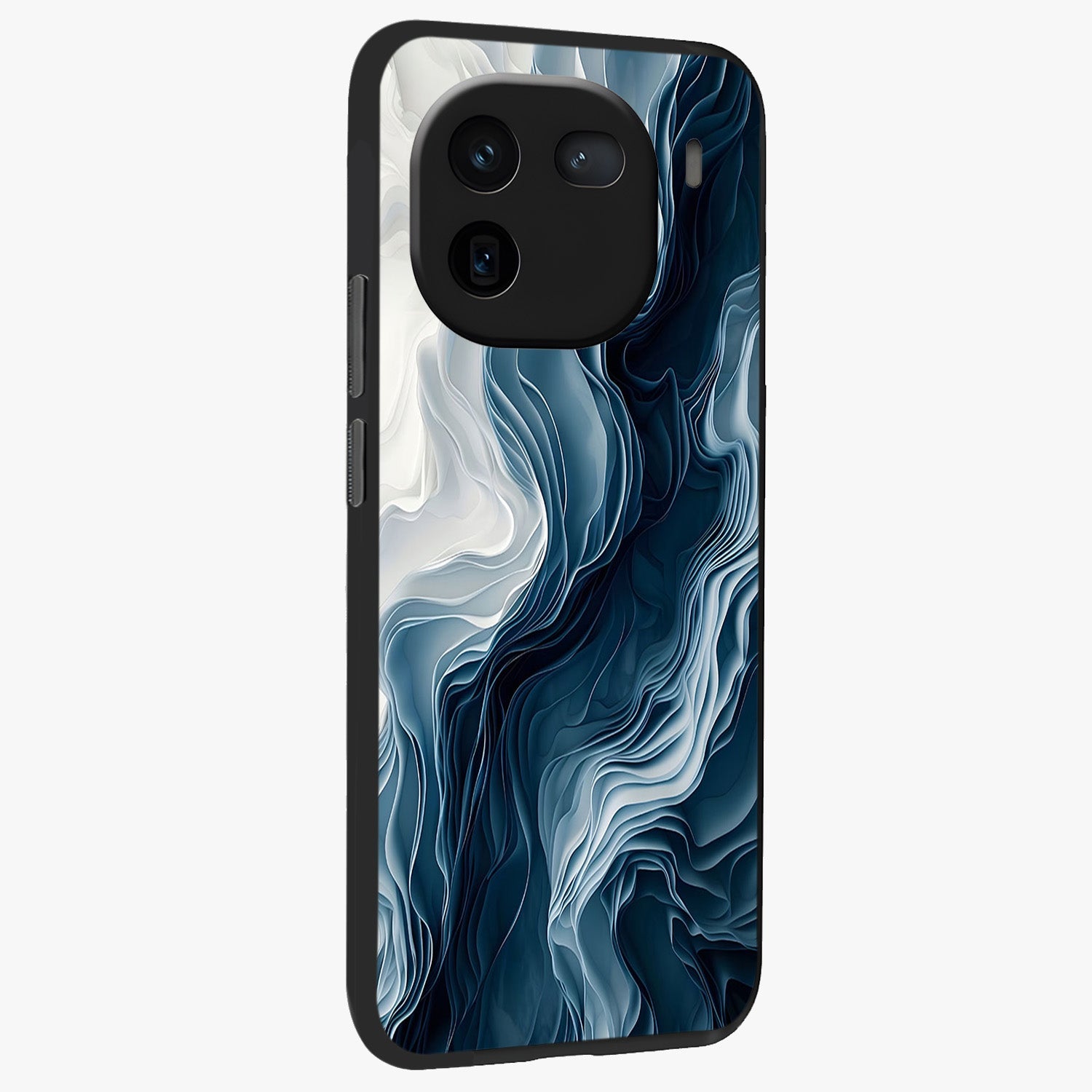 Ethereal Paper Marble Glass Case upright view showcasing smooth marble artwork with refined minimalist theme.