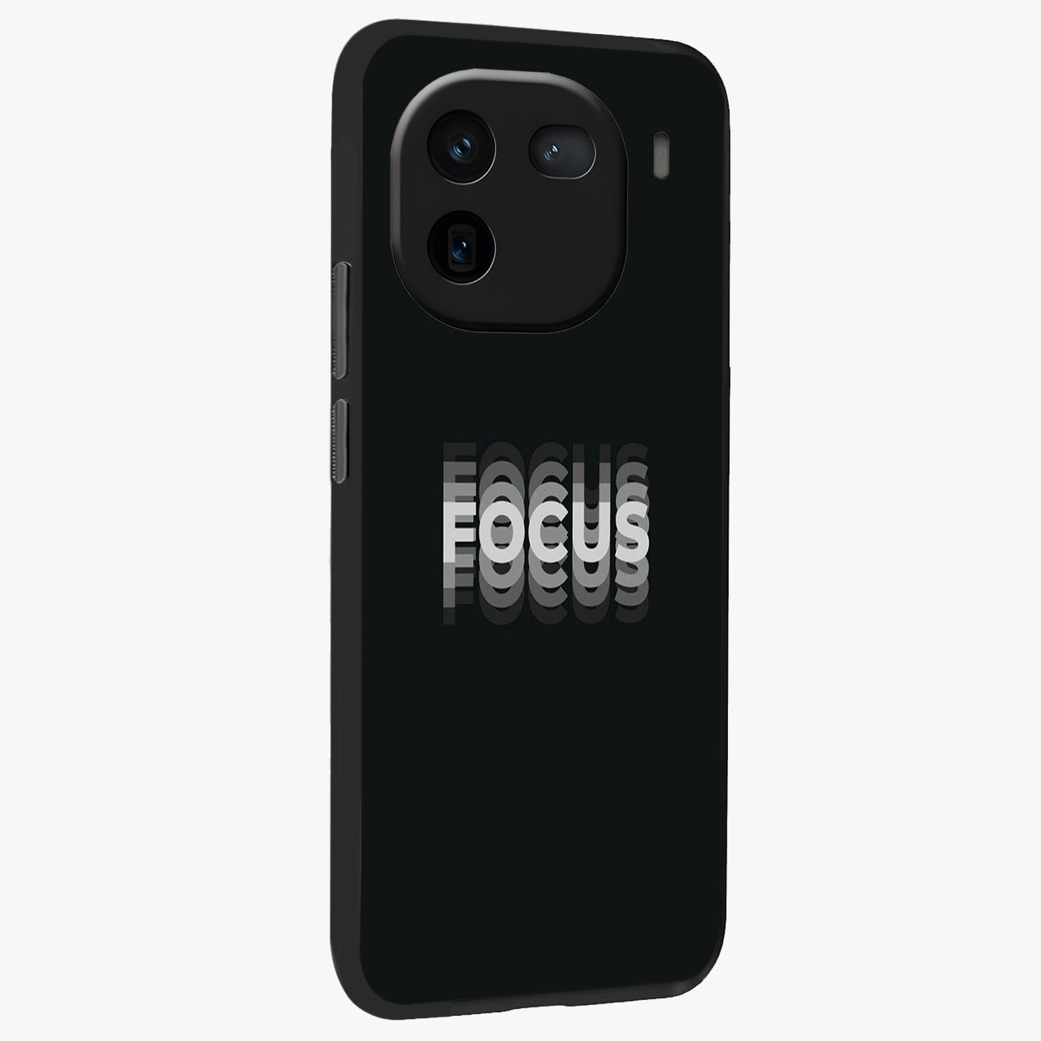 Focus Mode On Glass Case upright view showcasing strong typography statement with sleek motivational theme.