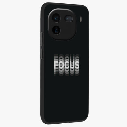 Focus Mode On Glass Case upright view showcasing strong typography statement with sleek motivational theme.