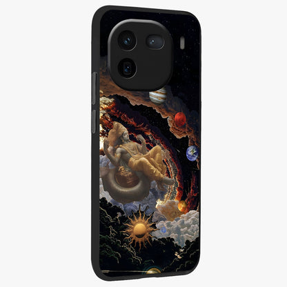 Galactic Divine God Glass Case upright view showcasing mystical divine artwork with dramatic cosmic theme.