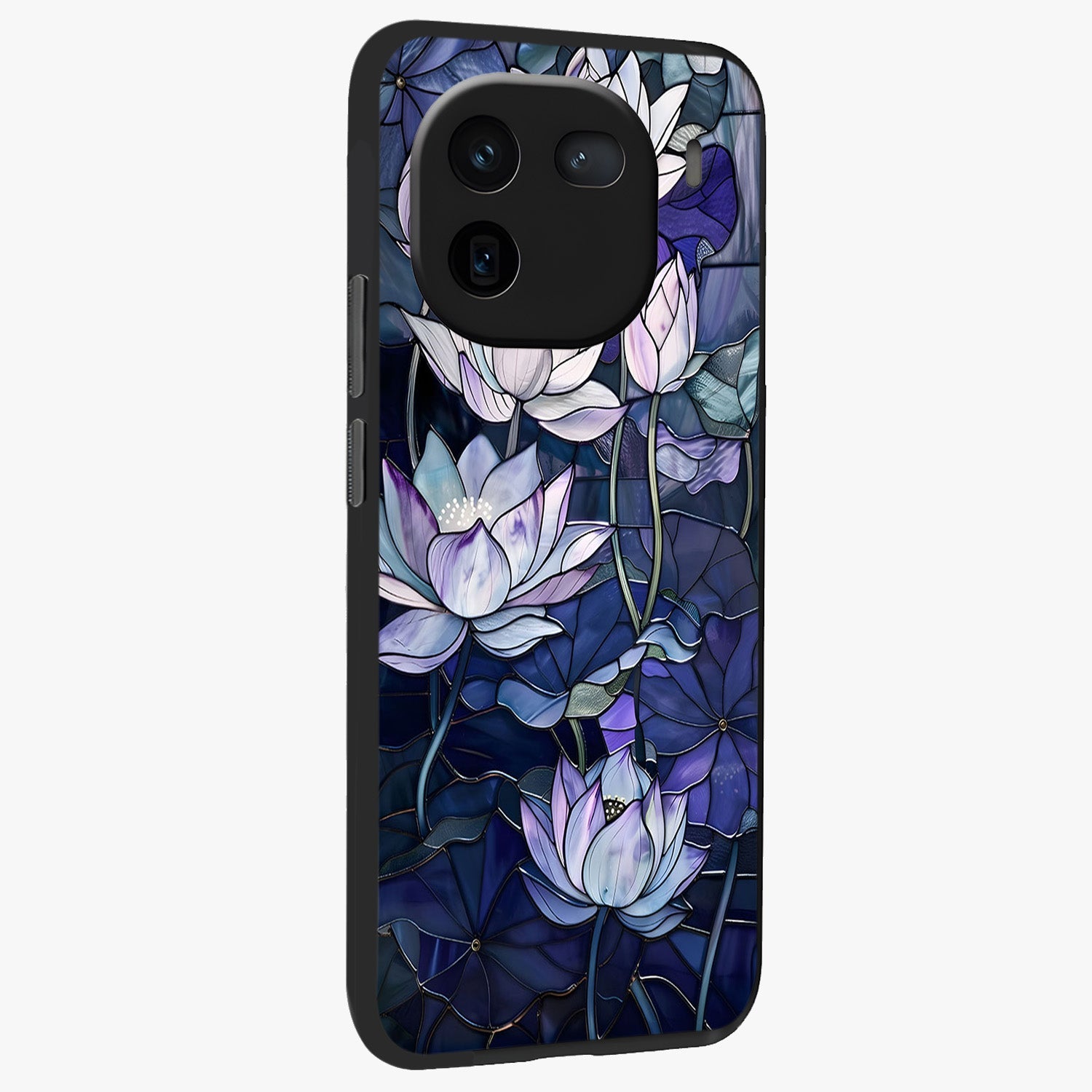 Gloss Petal Rush Glass Case upright view showcasing dynamic floral petal artwork with modern botanical theme.