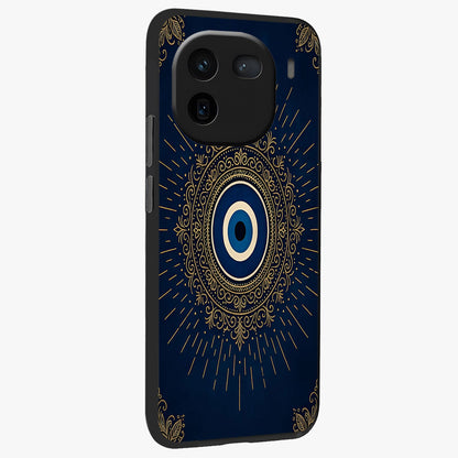Golden Celestial Charm Glass Case upright view showcasing radiant celestial artwork with elegant golden theme.