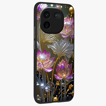 Golden Floral Majesty Glass Case upright view showcasing majestic floral artwork with rich decorative theme.