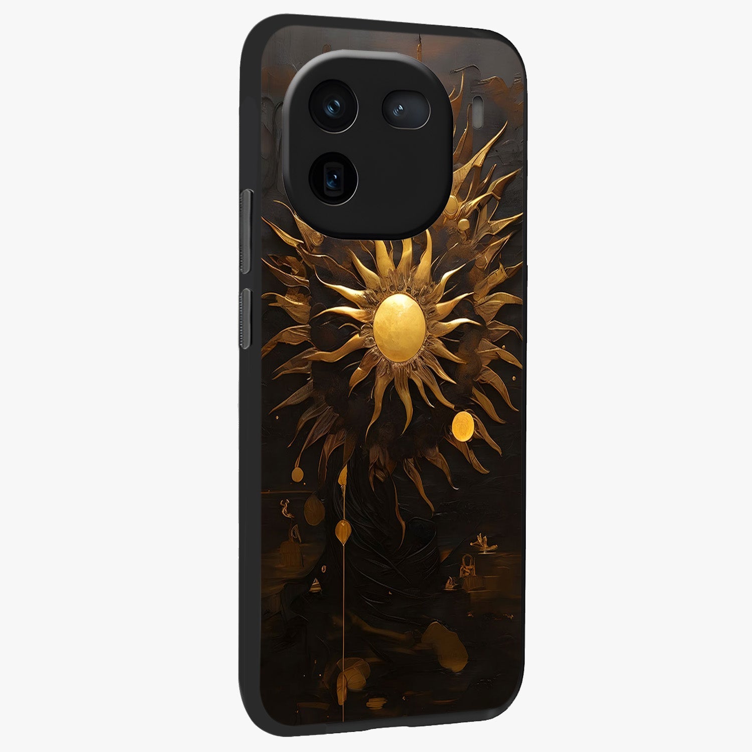 Golden Sun Majesty Glass Case upright view showcasing haunting graveyard artwork with dramatic dark theme.