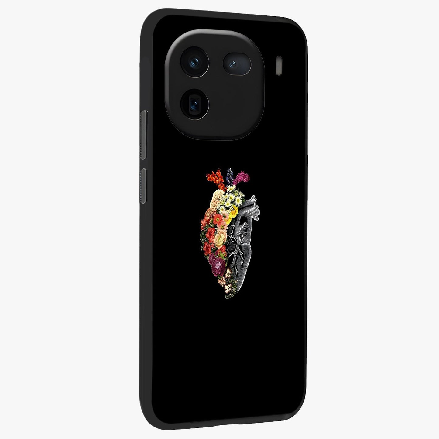 Heart With Flowers Glass Case upright view showcasing decorative heart and floral artwork with sweet romantic theme.