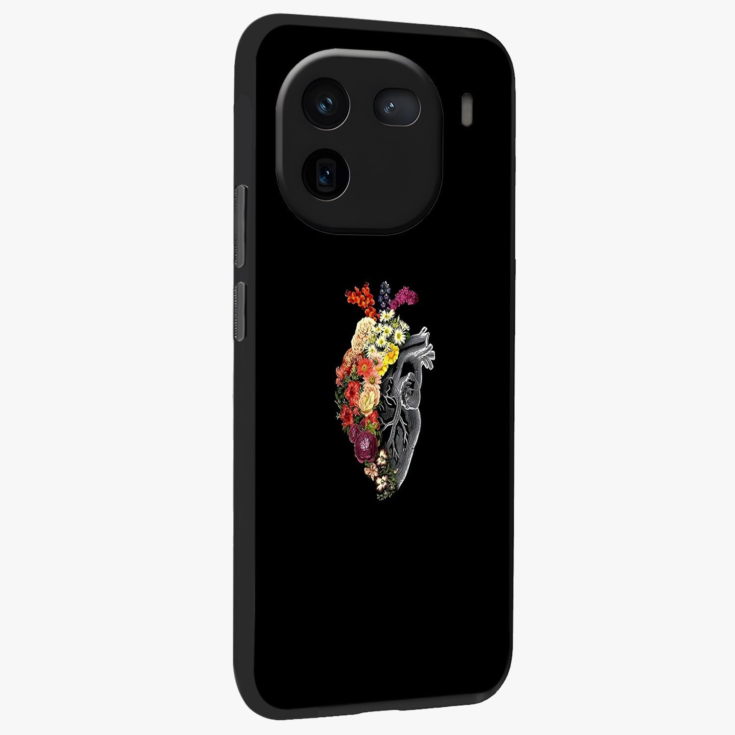 Heart With Flowers Glass Case upright view showcasing decorative heart and floral artwork with sweet romantic theme.