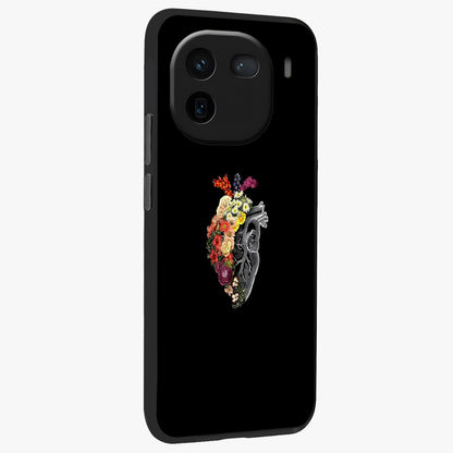 Heart With Flowers Glass Case upright view showcasing decorative heart and floral artwork with sweet romantic theme.