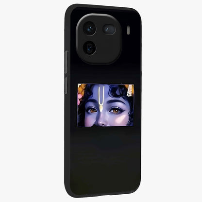 Krishna Divine Embrace Glass Case upright view showcasing sacred Krishna artwork with peaceful devotional theme.