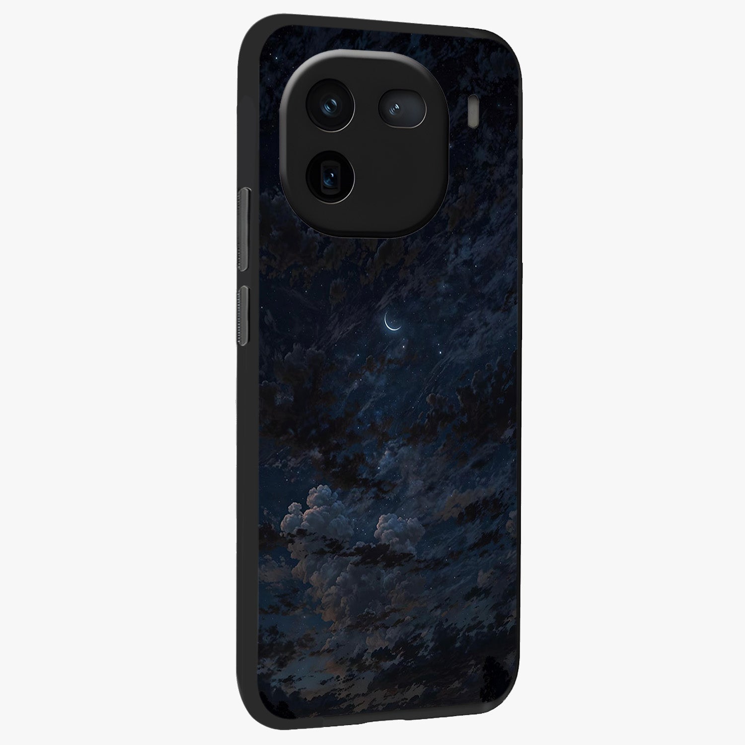 Lunar Veil Silence Glass Case upright view showcasing calm moon themed artwork with serene night atmosphere.