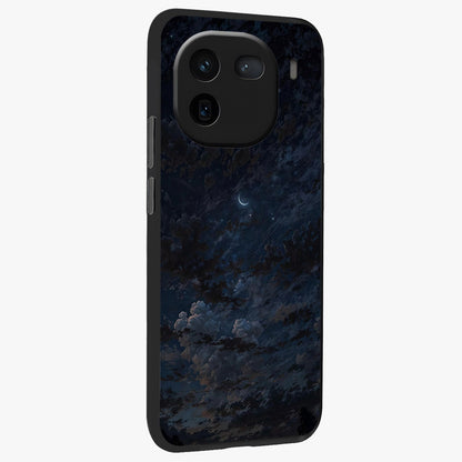 Lunar Veil Silence Glass Case upright view showcasing calm moon themed artwork with serene night atmosphere.