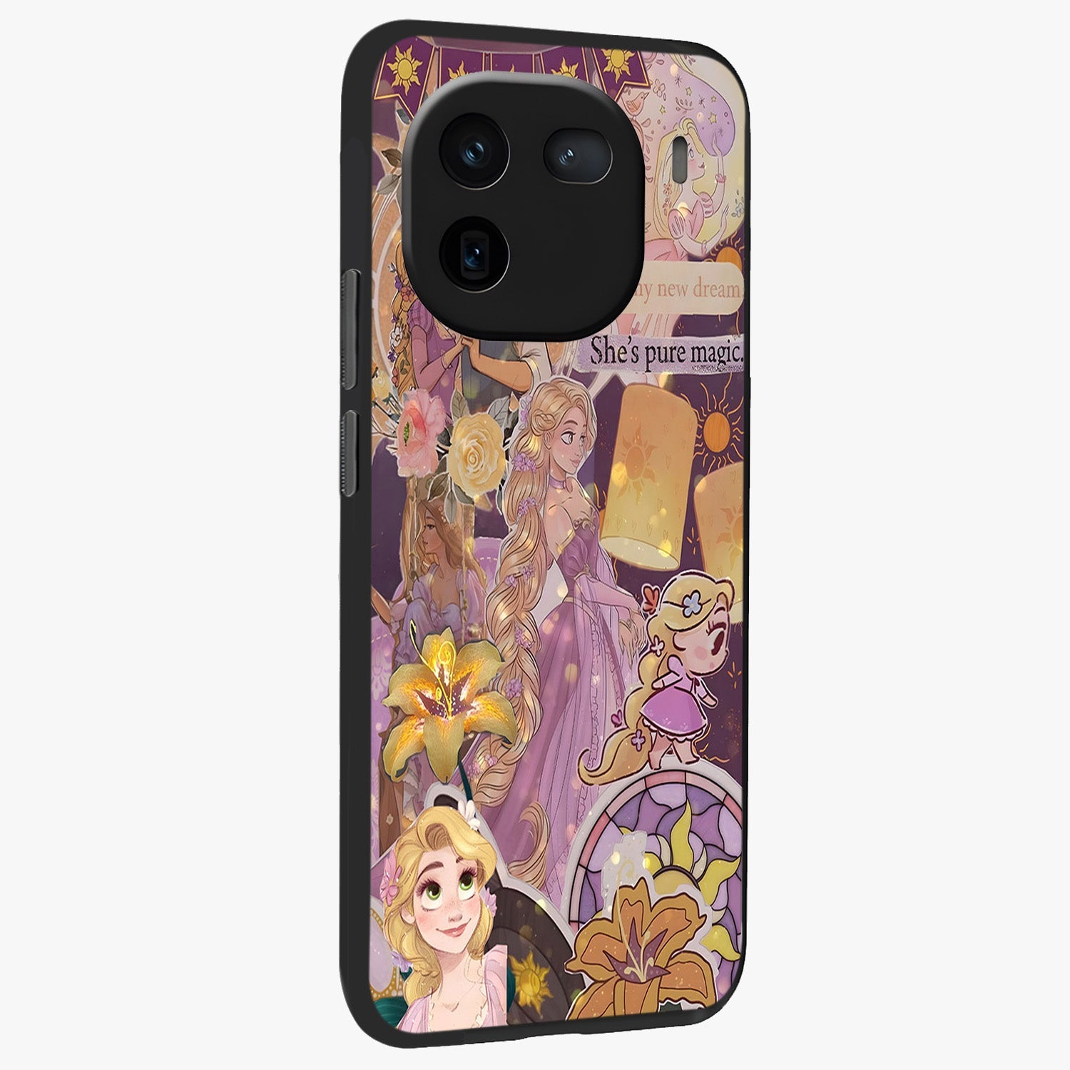 Magical Tangled Dream Glass Case upright view showcasing enchanting artistic artwork with dreamy fantasy theme.