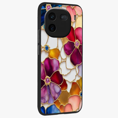 Marble Flower Pattern Glass Case upright view showcasing decorative marble flower artwork with refined style.