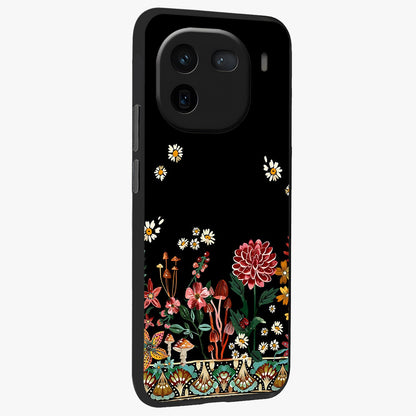 Midnight Bloom Pattern Glass Case upright view showcasing decorative floral artwork with deep night themed palette.