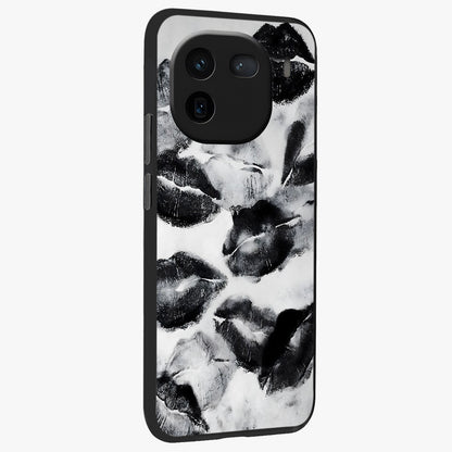 Midnight Kiss Marks Glass Case upright view showcasing stylish kiss mark artwork with trendy romantic theme.