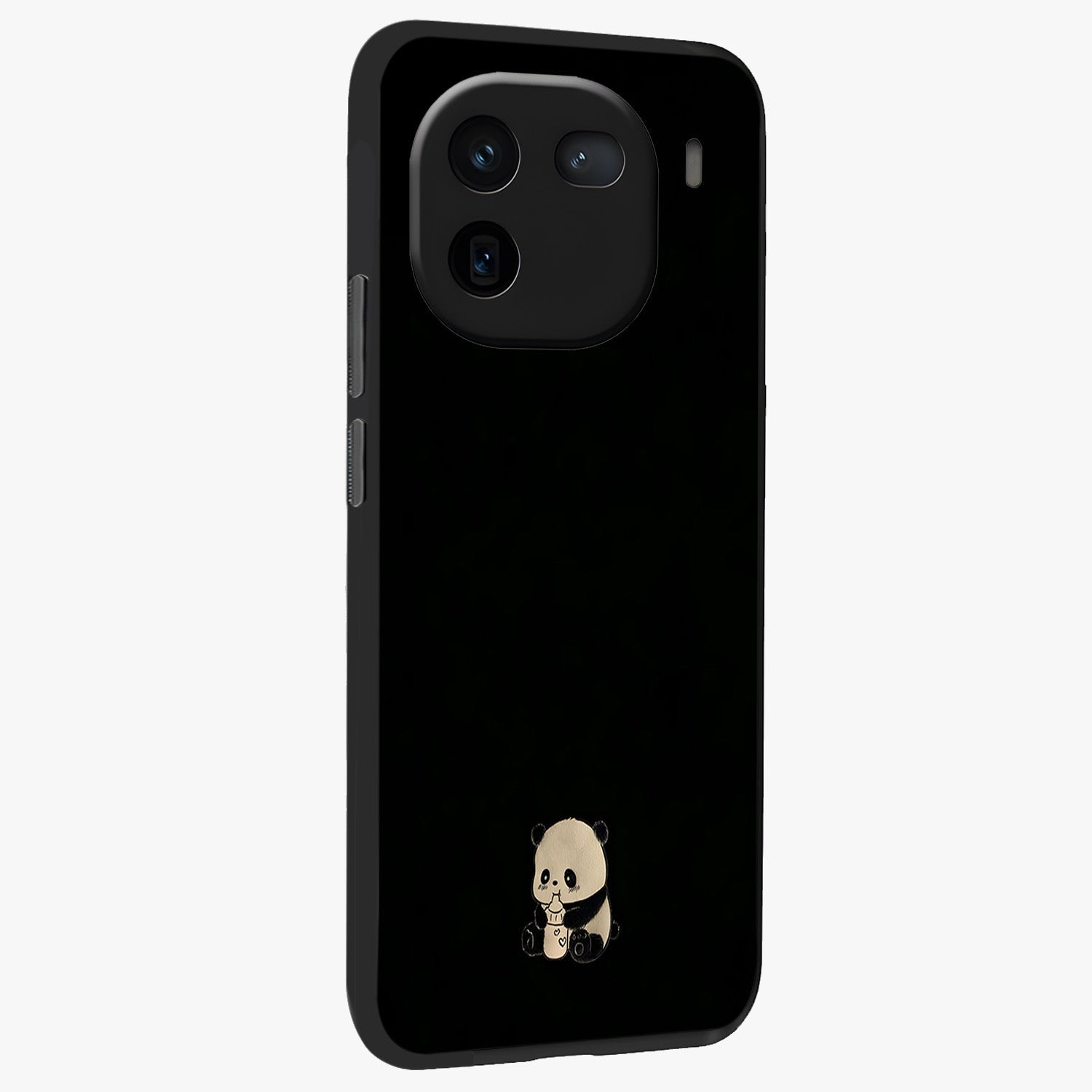 Midnight Panda Love Glass Case upright view showcasing charming panda artwork with playful romantic theme.