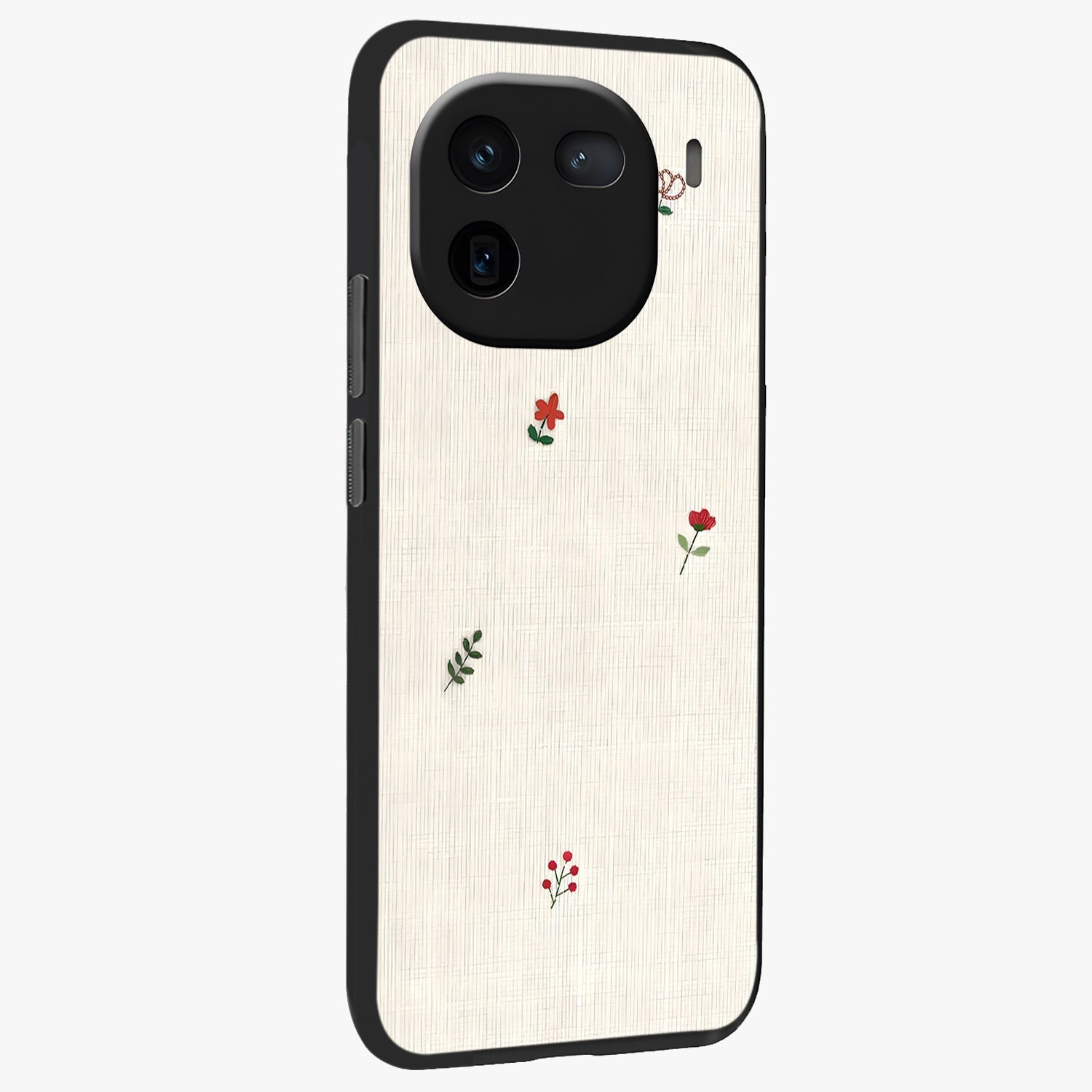 Minimalistic Blue With White Flower Pattern Glass Case upright view showcasing clean white flower artwork with calming blue theme.