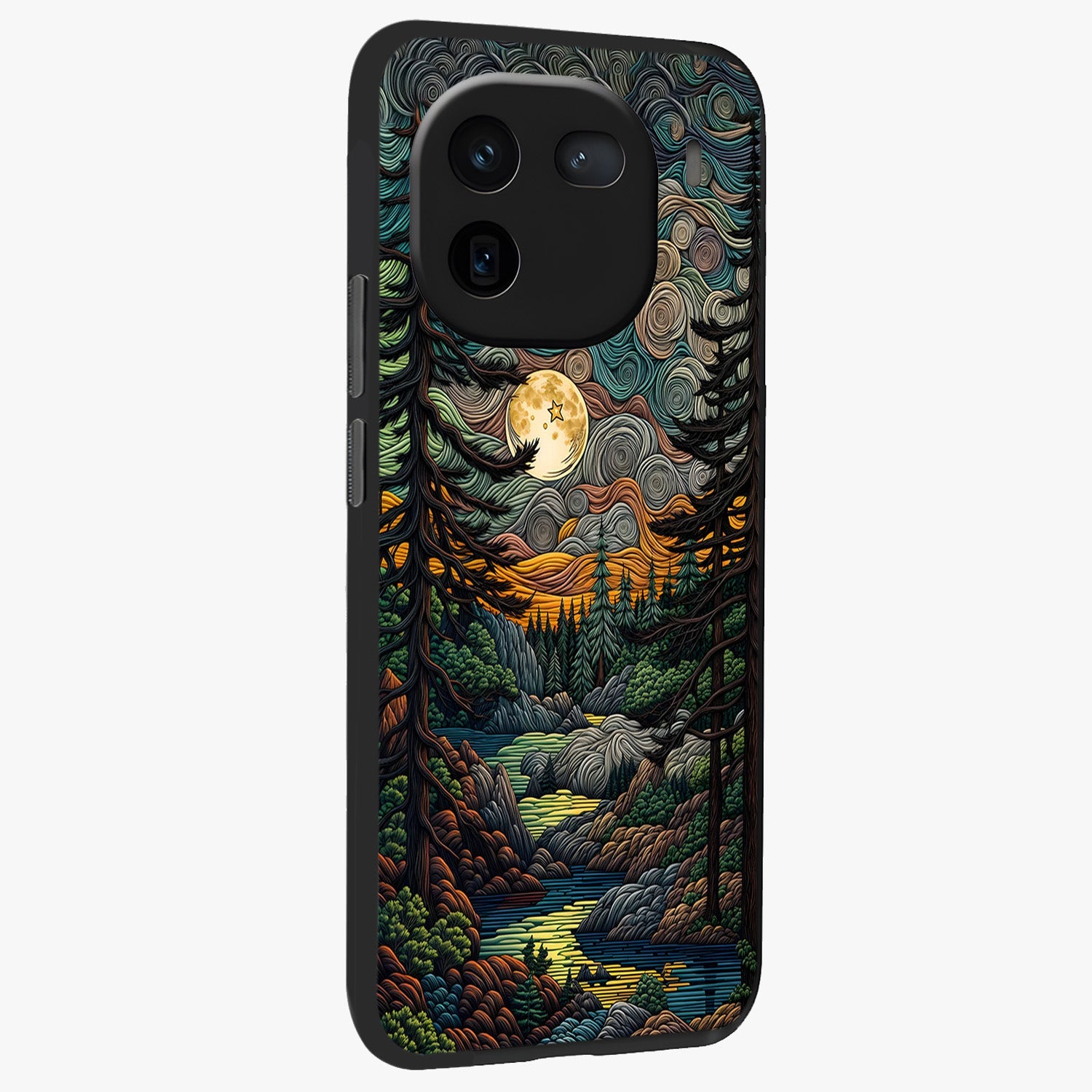 Moonlight Forest Dream Glass Case upright view showcasing magical forest artwork with calm night theme.