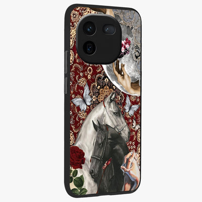 Moonlit Royal Stallion Glass Case upright view showcasing dramatic horse artwork with glowing moon themed design.