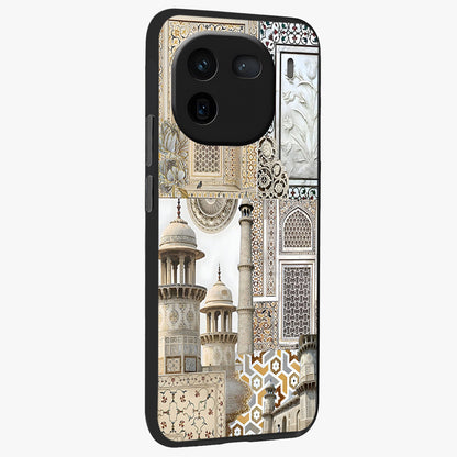 Mughal Marble Legacy Glass Case upright view showcasing ornate Mughal design with luxurious traditional theme.