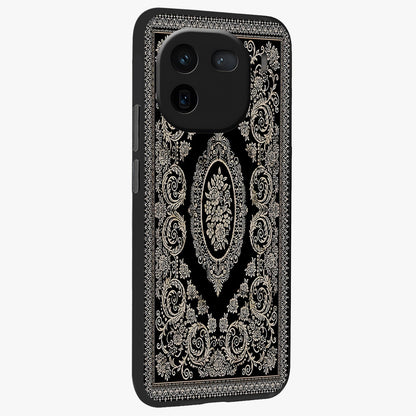 Noir Bloom Elegance Glass Case upright view showcasing graceful floral artwork with luxurious dark theme.