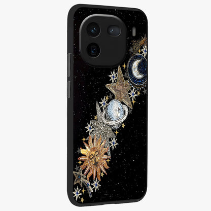 Pearls Universe Object Glass Case upright view showcasing decorative pearl themed artwork with cosmic elegance.