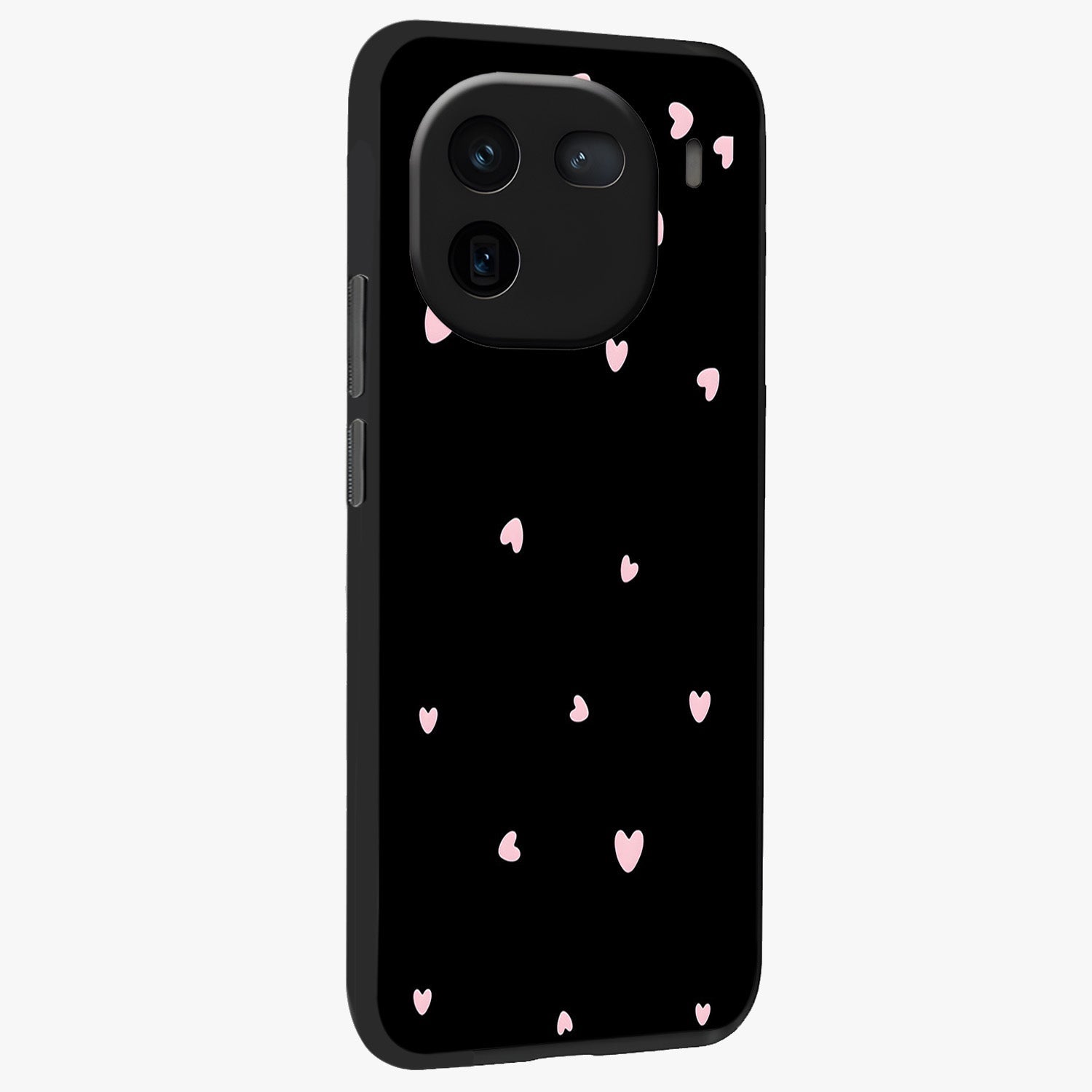 Pink Love Drops Glass Case upright view showcasing charming heart drop artwork with romantic playful theme.