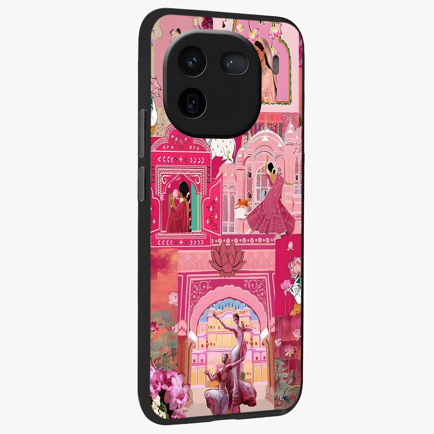 Pink Palace Muse Glass Case upright view showcasing artistic palace artwork with graceful royal theme.