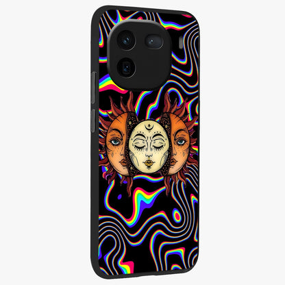 Psychedelic Sun Glass Case upright view showcasing trippy sun artwork with bold psychedelic theme.