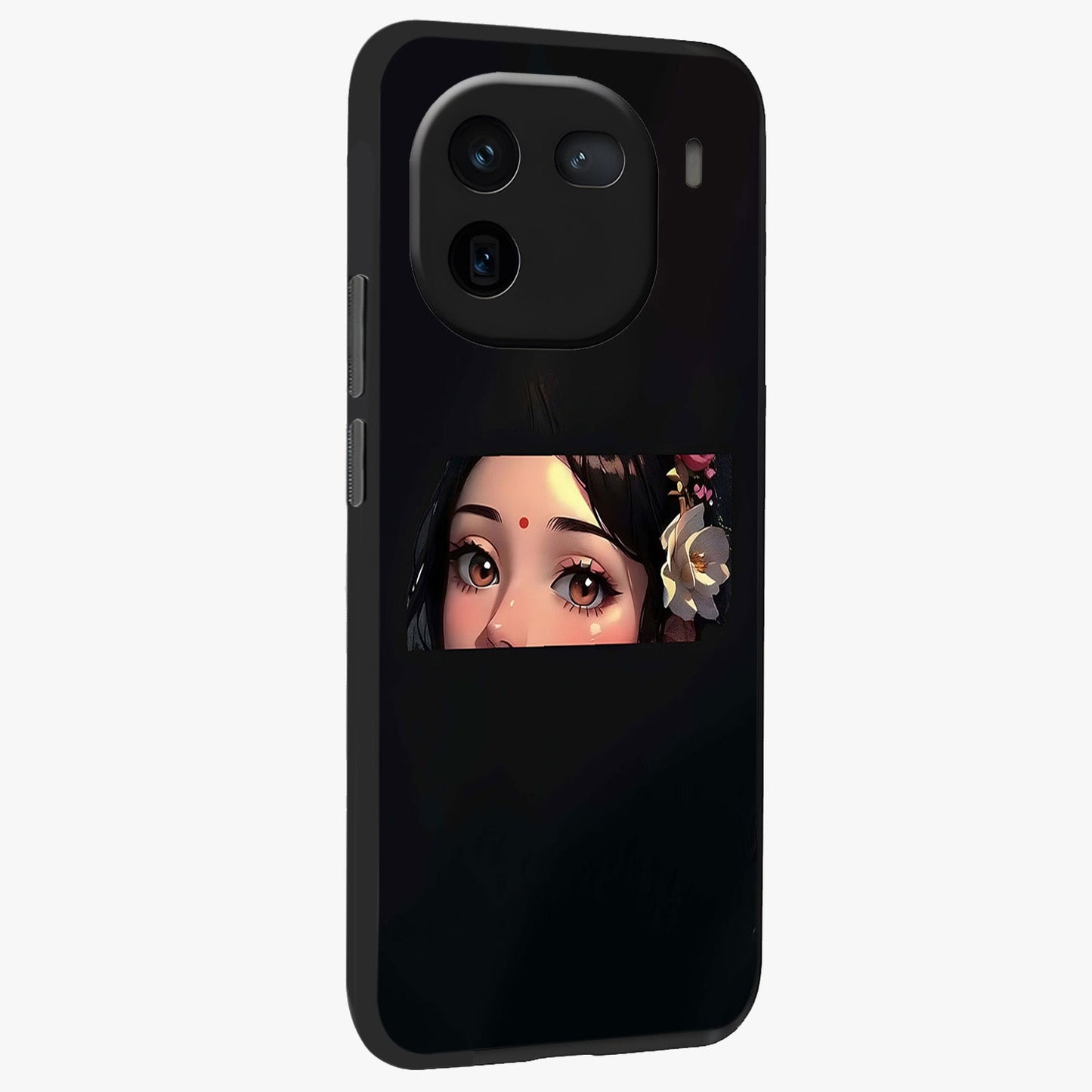 Radha Divine Embrace Glass Case upright view showcasing sacred Radha themed artwork with peaceful devotional style.