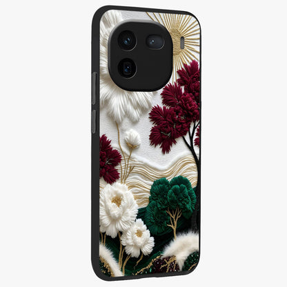 Radiant Bloom Elegance Glass Case upright view showcasing decorative flower artwork with refined botanical theme.