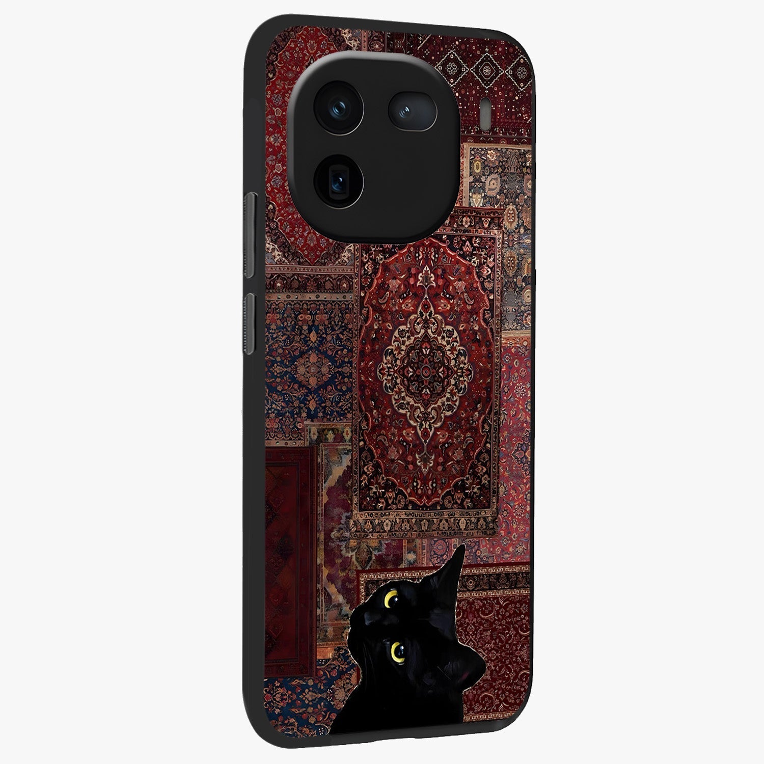 Regal Magic Cat Apple Glass Case upright view showcasing charming cat artwork with playful magical theme.