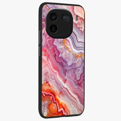 Rose Quartz Marble Glass Case upright view showcasing decorative marble artwork with luxurious pastel theme.
