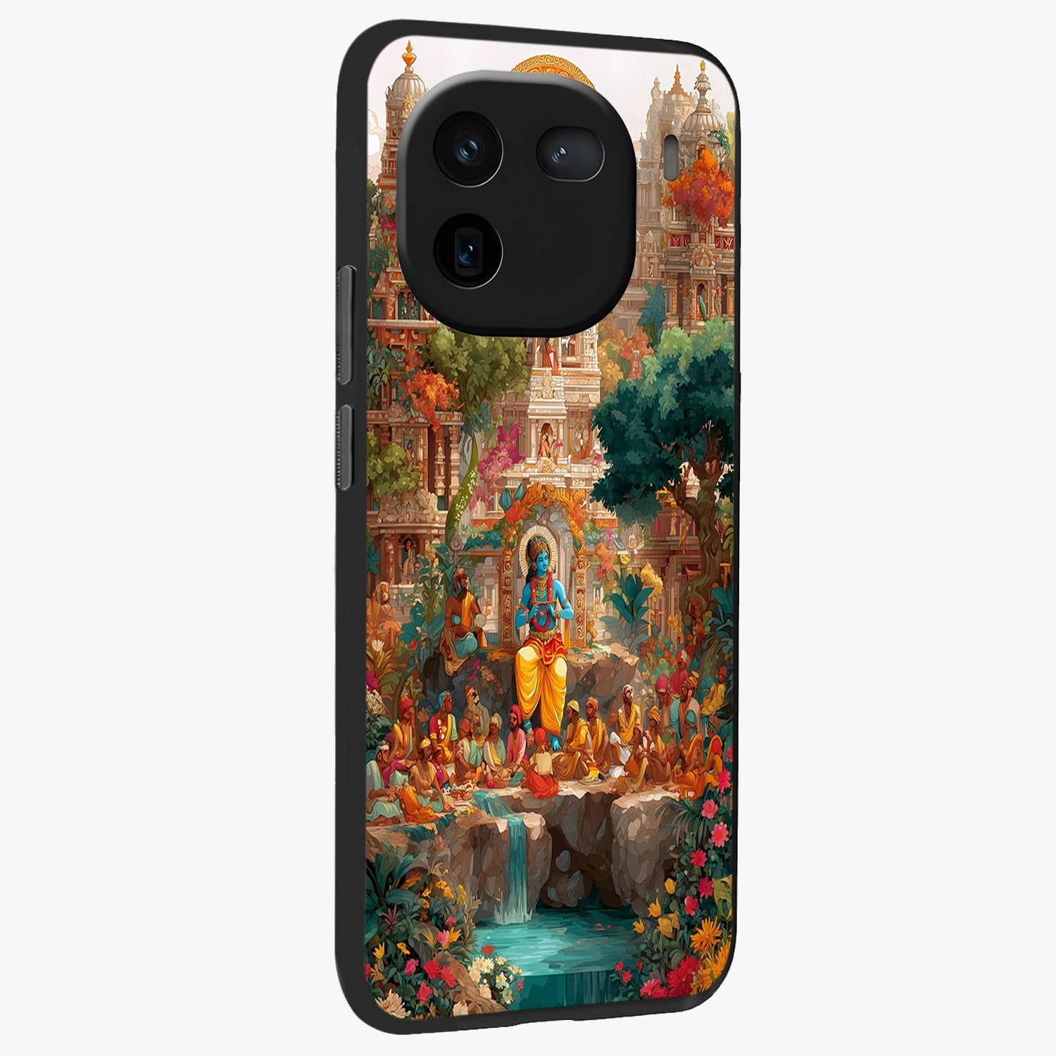 Sacred Sunlight Gods Glass Case upright view showcasing glowing divine artwork with sacred mythological theme.