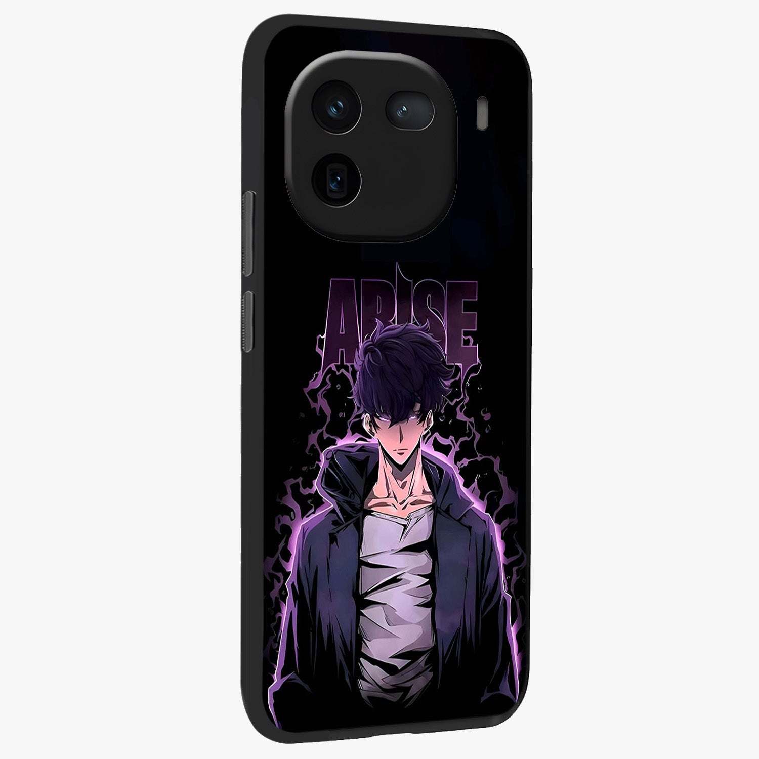 Shadow Monarch Awakening Glass Case upright view showcasing bold monarch artwork with mystical awakening theme.