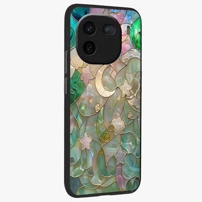 Stained Sunrise Glow Glass Case upright view showcasing colorful sunrise artwork with warm morning theme.