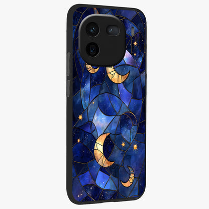 Starlit Sky Tapestry Glass Case upright view showcasing elegant starry sky artwork with cosmic decorative theme.