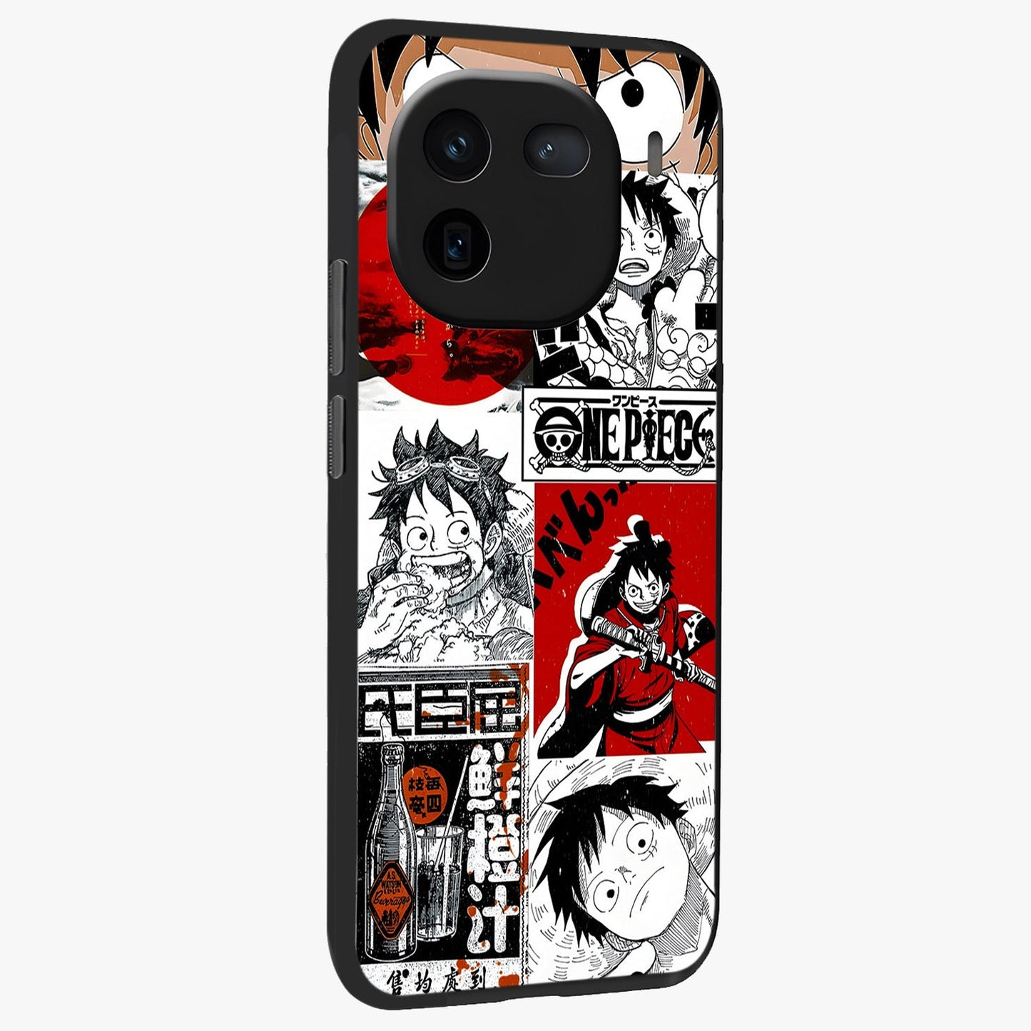 Strawhat Chaos Panels Glass Case upright view showcasing energetic anime artwork with bold adventure theme.
