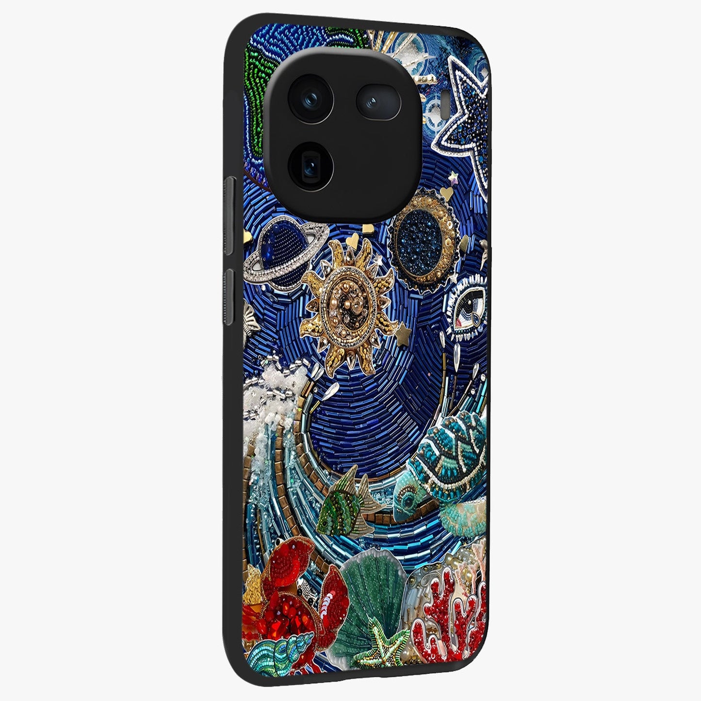 Universe Underwater Spark Glass Case upright view showcasing magical underwater galaxy artwork with vibrant cosmic theme.