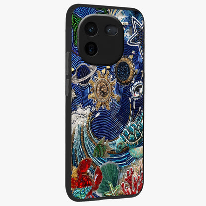 Universe Underwater Spark Glass Case upright view showcasing magical underwater galaxy artwork with vibrant cosmic theme.