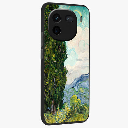 Van Gogh Vintage Art Glass Case upright view showcasing elegant vintage painting artwork with artistic heritage theme.