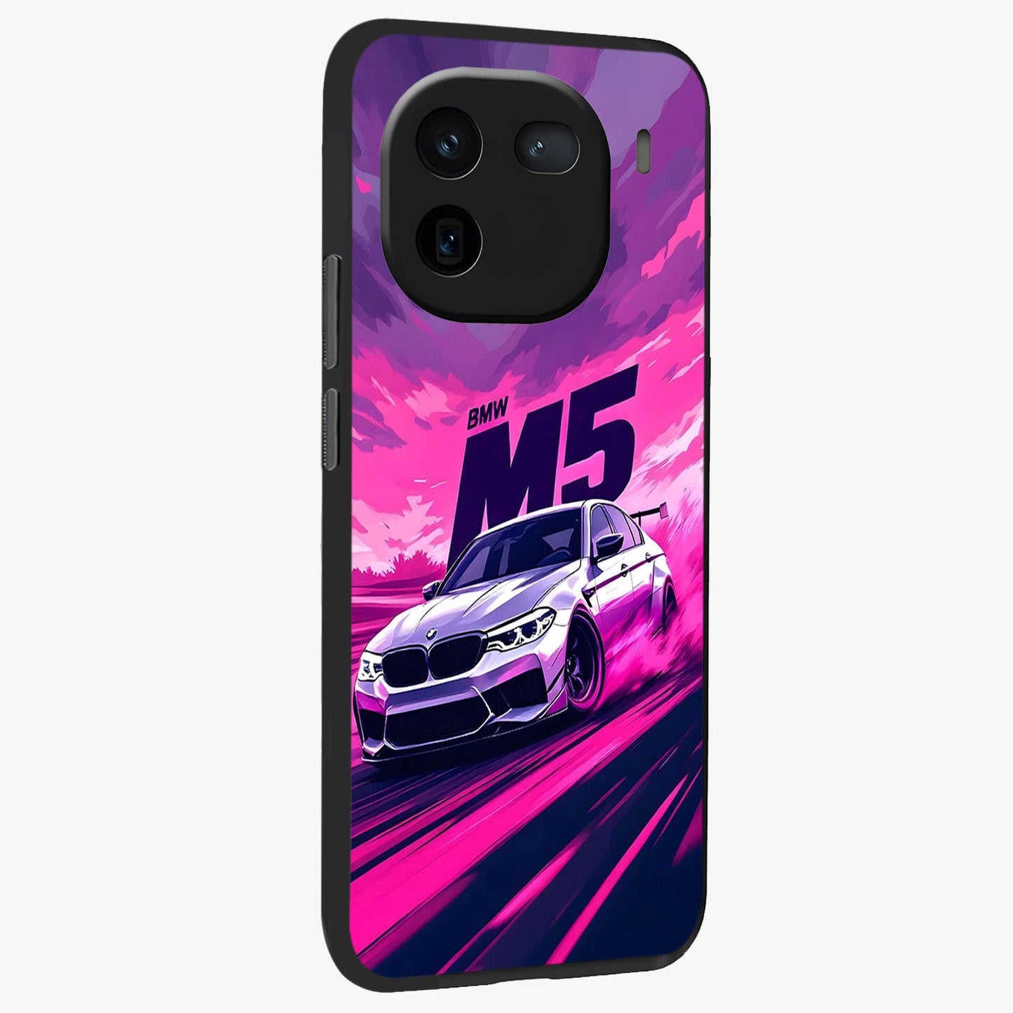Velocity Drift Pulse Glass Case upright view showcasing powerful racing artwork with energetic motorsport theme.
