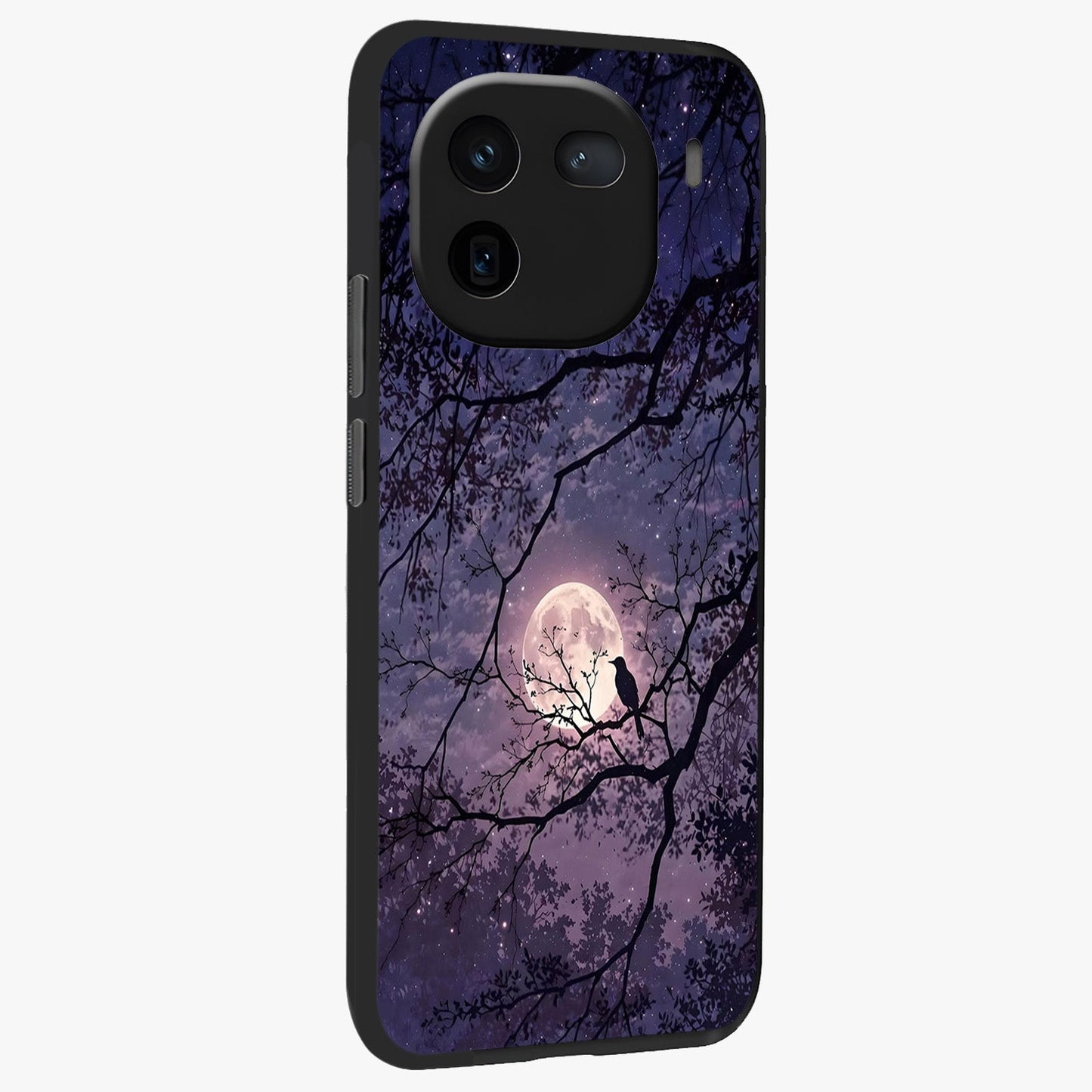 Whispering Moon Silence Glass Case upright view showcasing peaceful moon artwork with tranquil celestial theme.